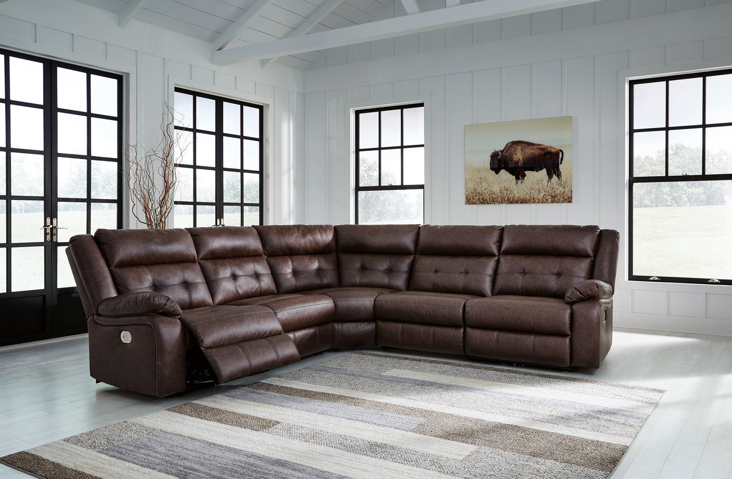 Punch Up Walnut 5-Piece Power Reclining Sectional