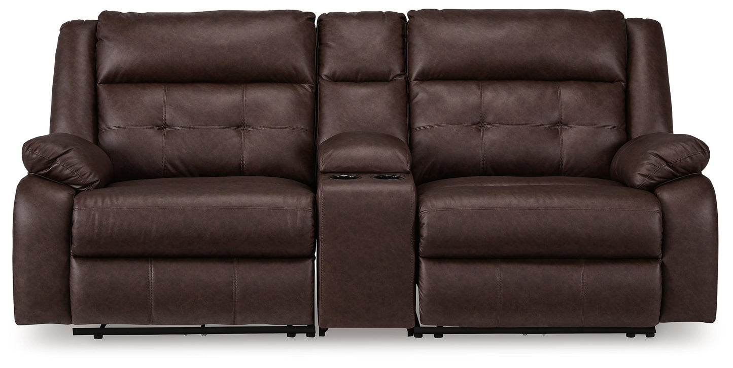 Punch Up Walnut 3-Piece Power Reclining Sectional Loveseat with Console