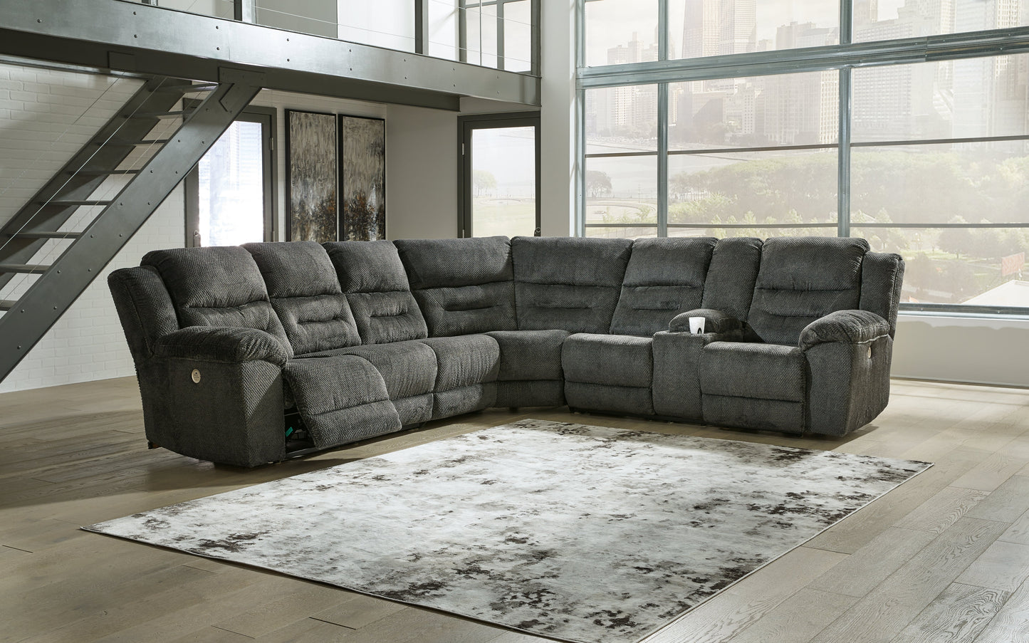 Nettington Smoke 4pc Power Reclining Sectional