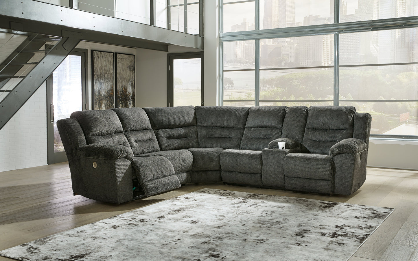 Nettington Smoke 3pc Power Reclining Sectional