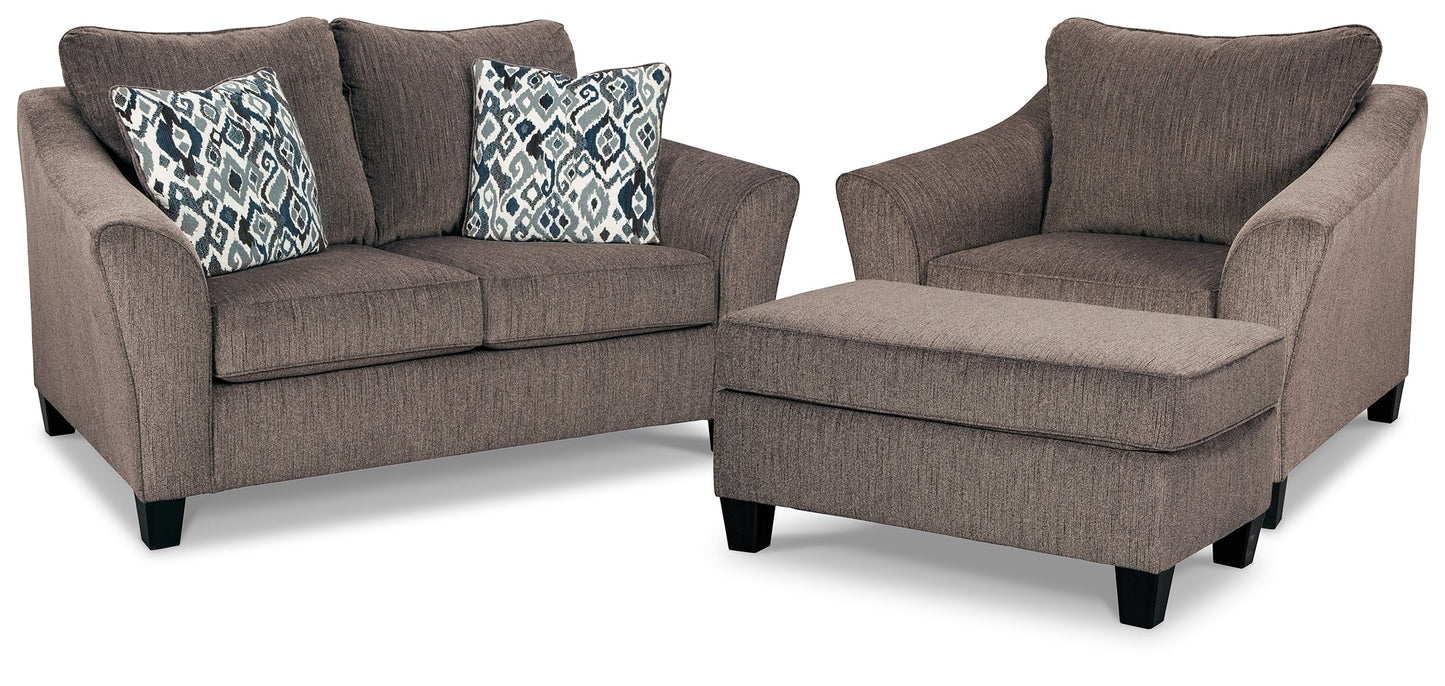 Nemoli Gray Loveseat, Chair, and Ottoman