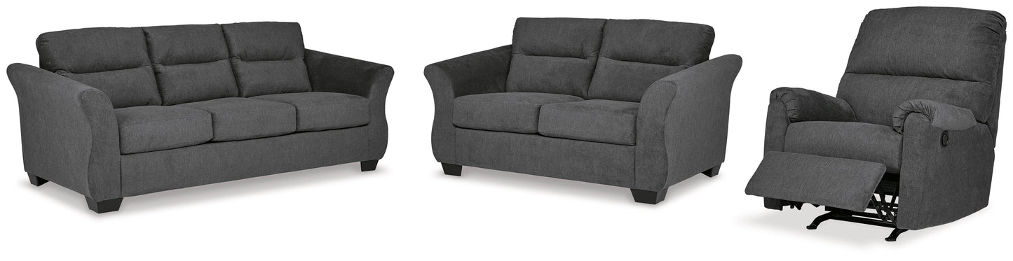 Miravel Gunmetal Sofa, Loveseat and Recliner