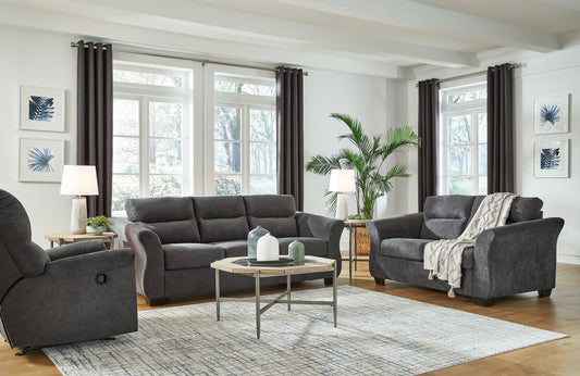 Miravel Gunmetal Sofa, Loveseat and Recliner