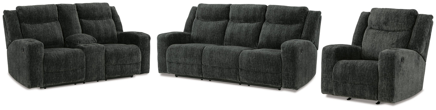 Martinglenn Ebony Reclining Sofa, Loveseat and Recliner