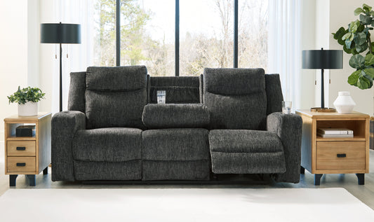 Martinglenn Ebony Power Reclining Sofa with Drop Down Table