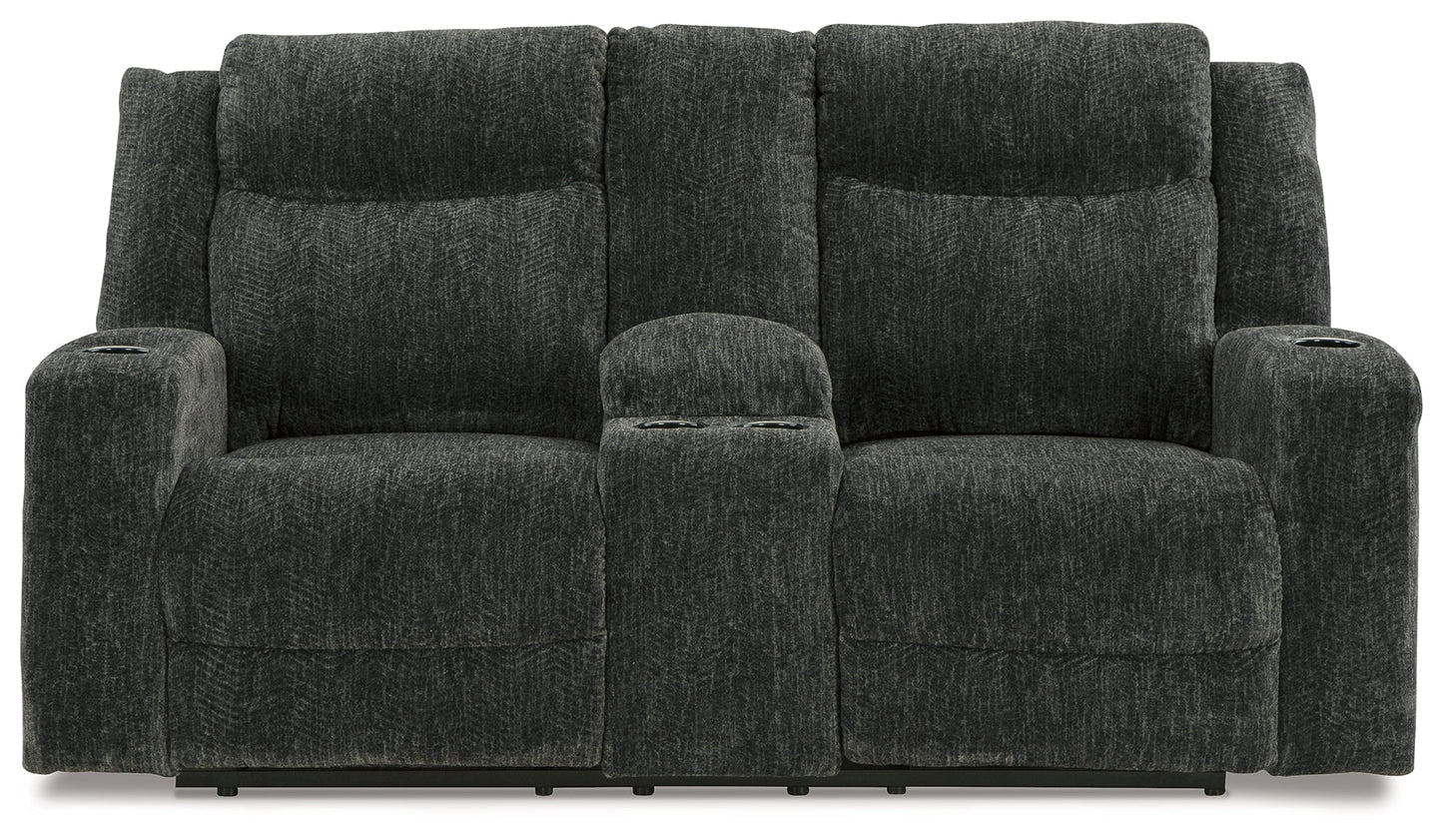 Martinglenn Ebony Power Reclining Loveseat with Console