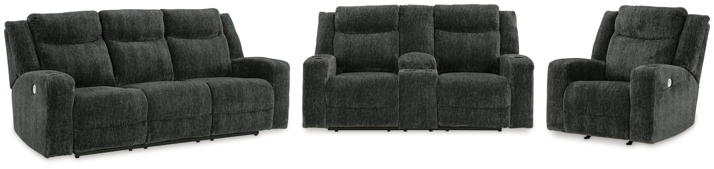 Martinglenn Ebony Power Reclining Sofa, Loveseat and Recliner