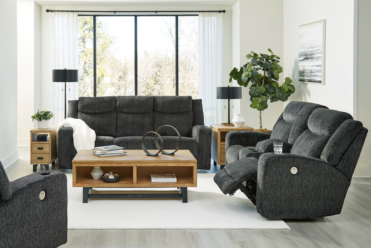 Martinglenn Ebony Power Reclining Sofa, Loveseat and Recliner