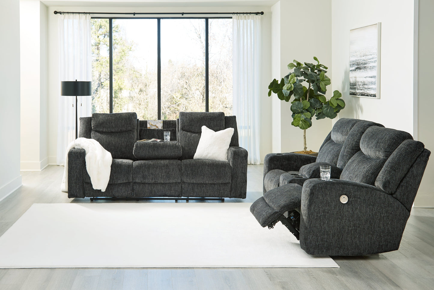 Martinglenn Ebony Power Reclining Sofa and Loveseat