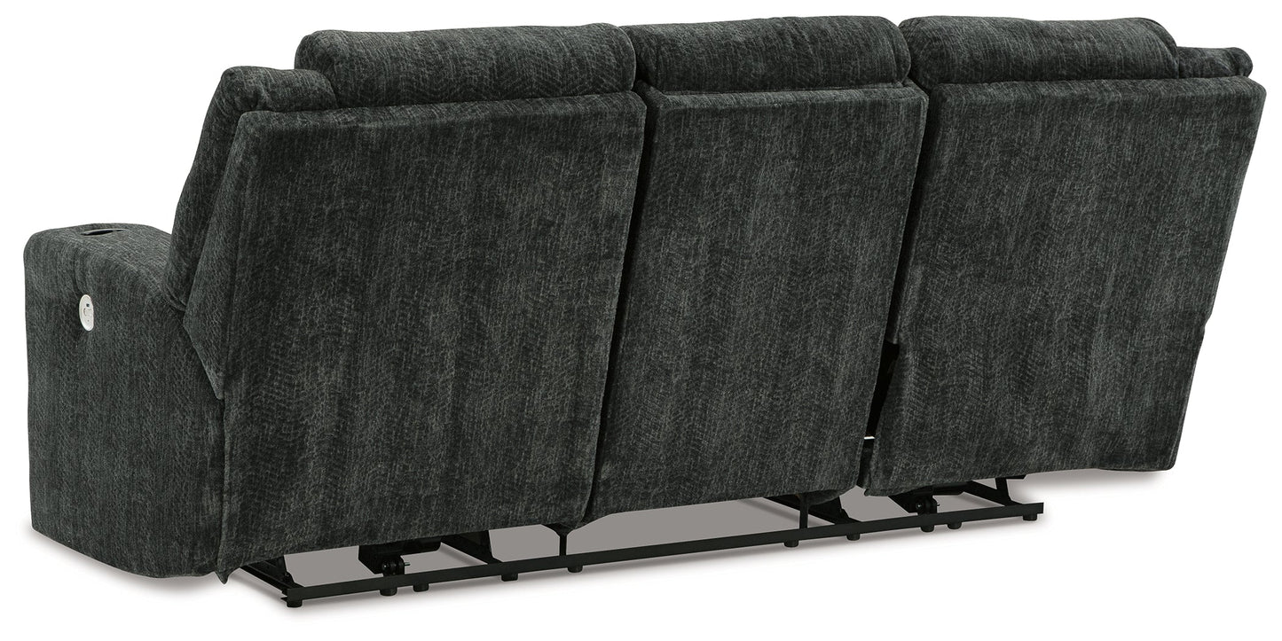 Martinglenn Ebony Power Reclining Sofa with Drop Down Table