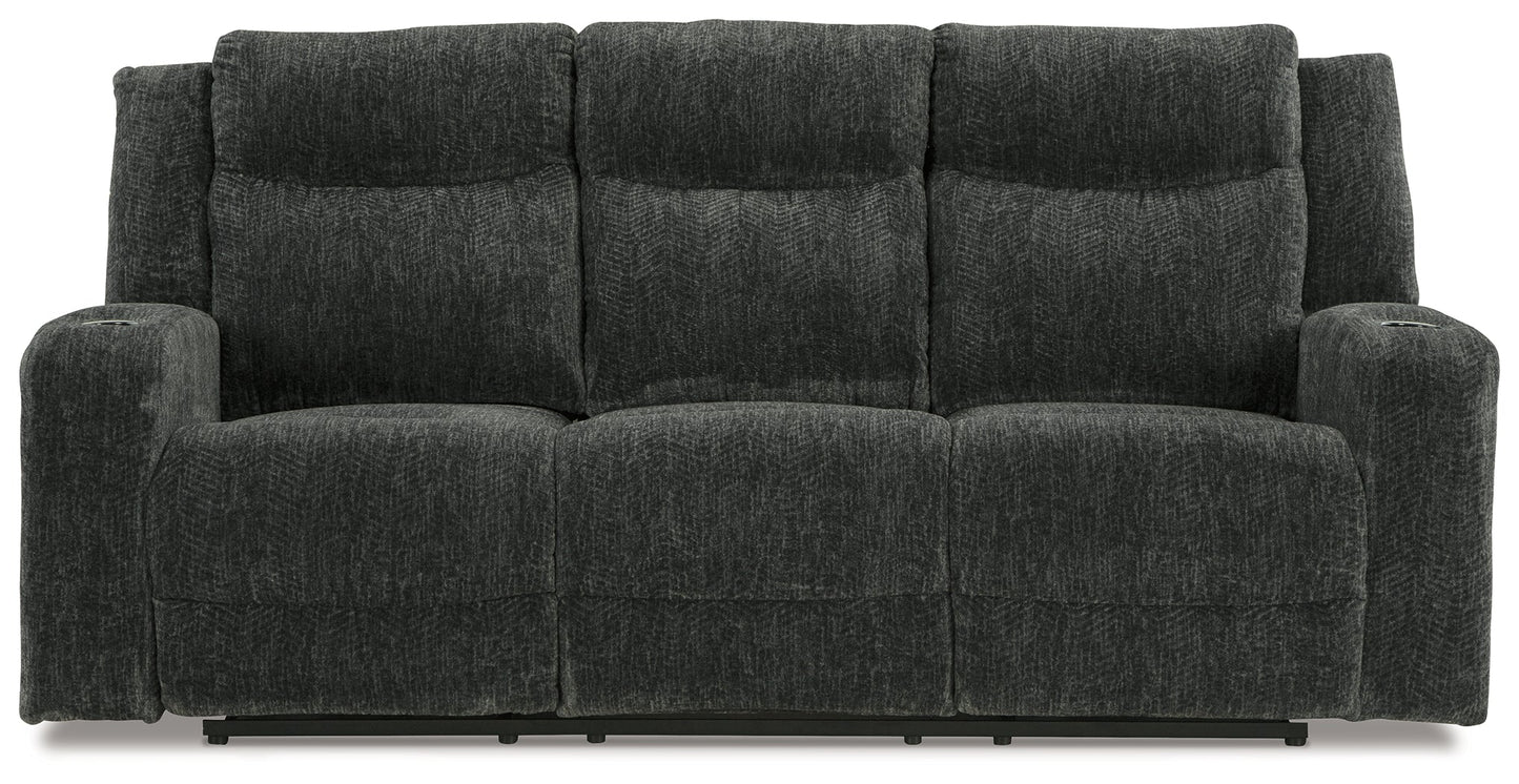 Martinglenn Ebony Reclining Sofa with Drop Down Table