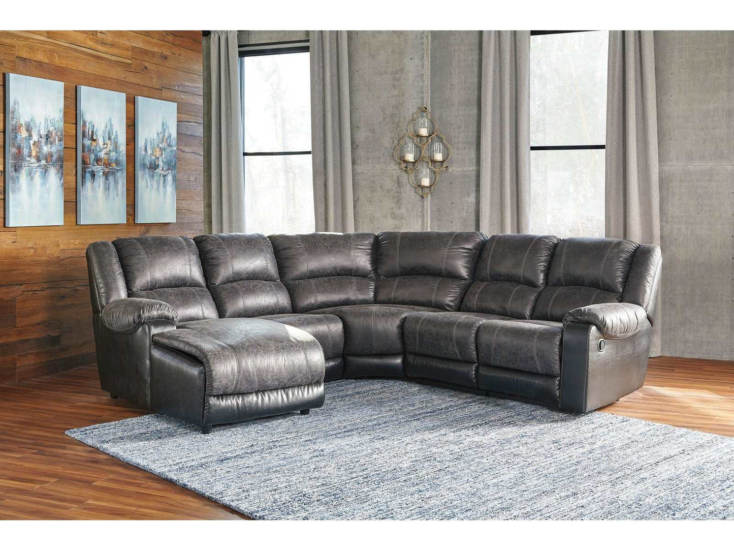 Nantahala Slate 5pc Manual Reclining Sectional w/ Chaise