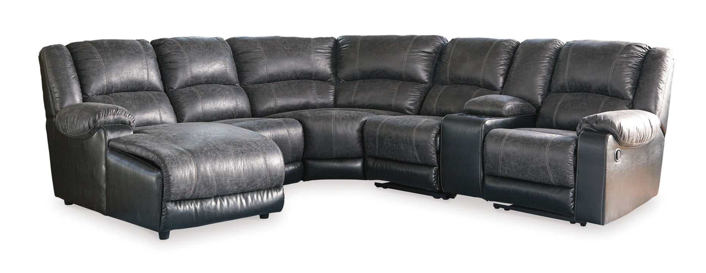 Nantahala Slate 6pc Manual Reclining Sectional w/ Chaise & Console