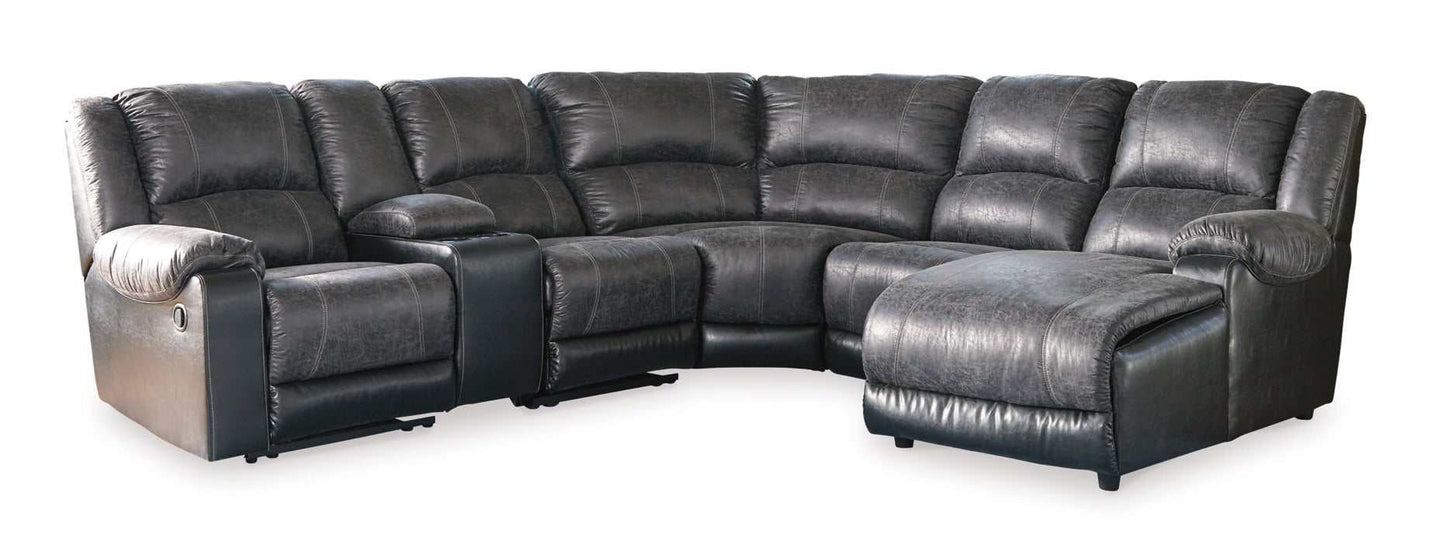 Nantahala Slate 6pc Manual Reclining Sectional w/ Chaise & Console