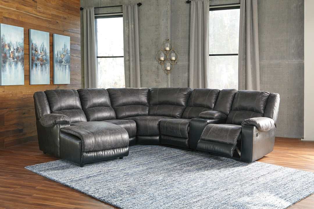 Nantahala Slate 6pc Manual Reclining Sectional w/ Chaise & Console