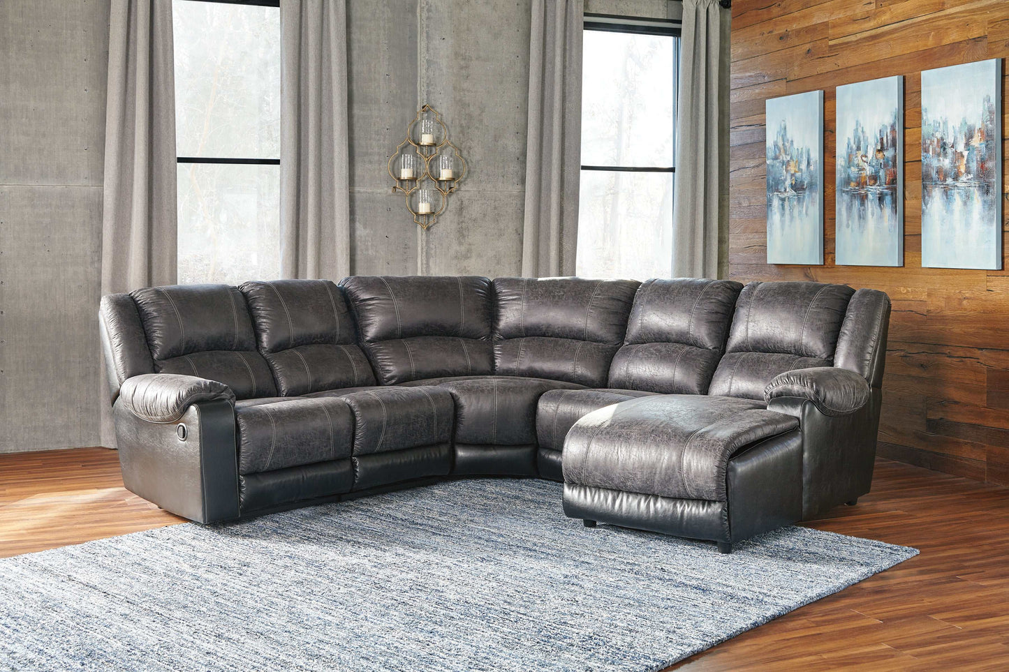 Nantahala Slate 5pc Manual Reclining Sectional w/ Chaise