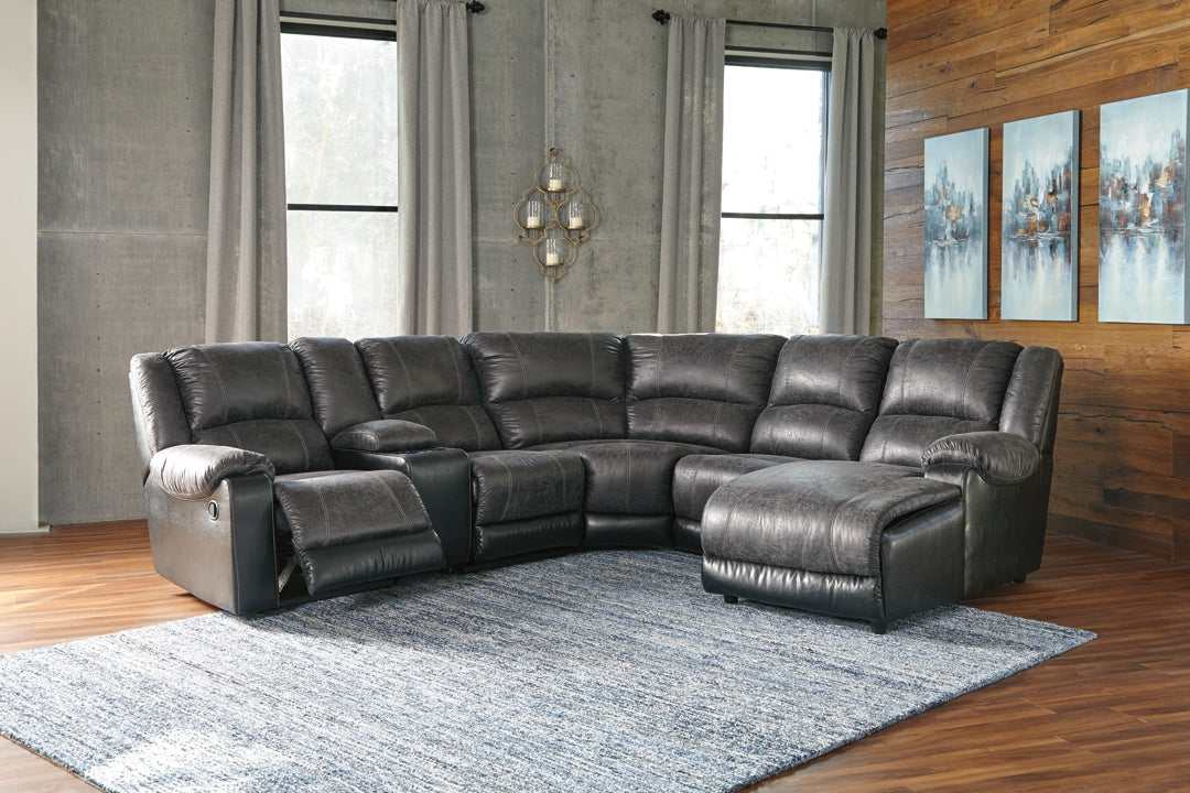 Nantahala Slate 6pc Manual Reclining Sectional w/ Chaise & Console