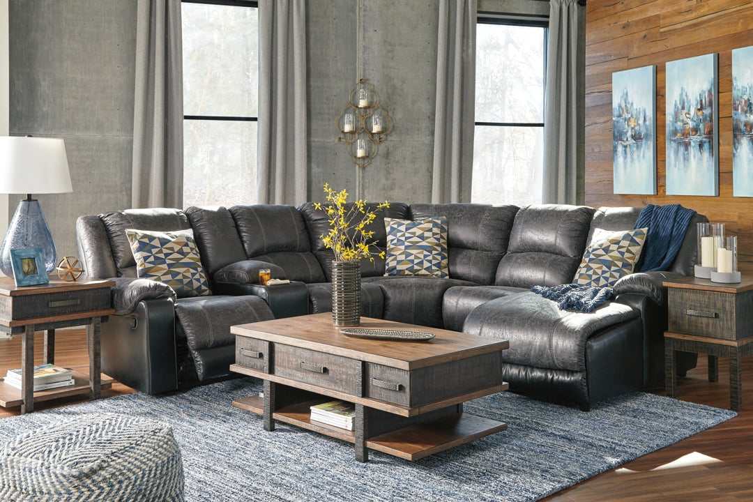 Nantahala Slate 6pc Manual Reclining Sectional w/ Chaise & Console