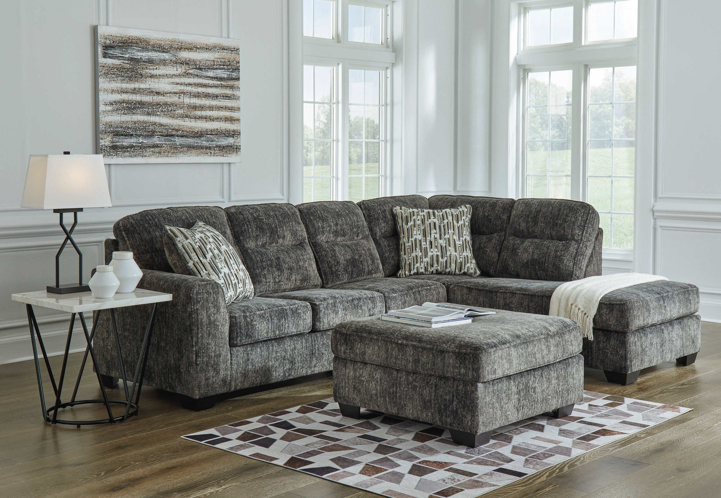 Lonoke Gunmetal 2pc RAF Chaise Sectional