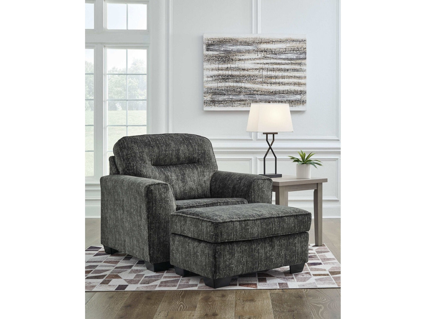Lonoke Gunmetal Oversized Chair & Ottoman