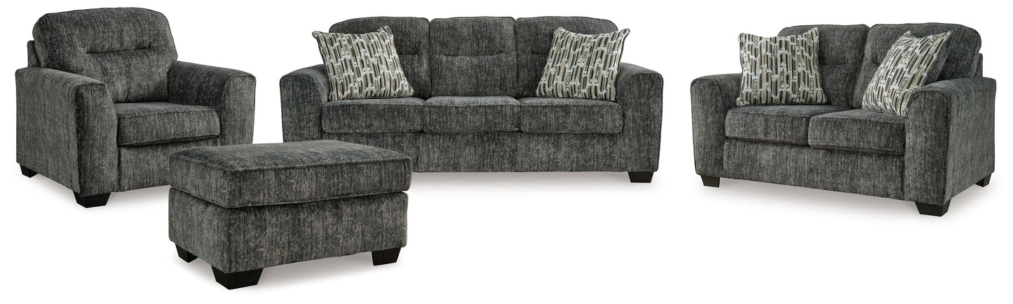 Lonoke Gunmetal Sofa, Loveseat, Oversized Chair and Ottoman