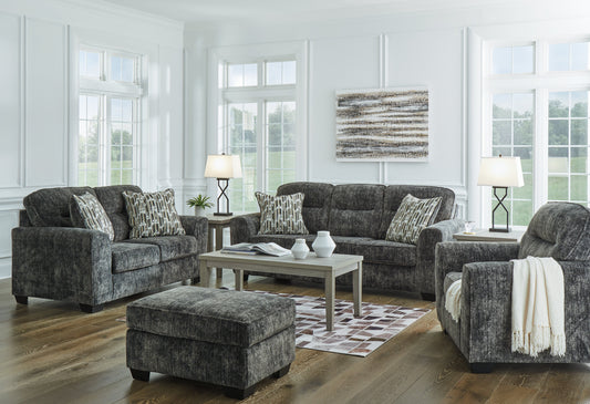 Lonoke Gunmetal Sofa, Loveseat, Oversized Chair and Ottoman