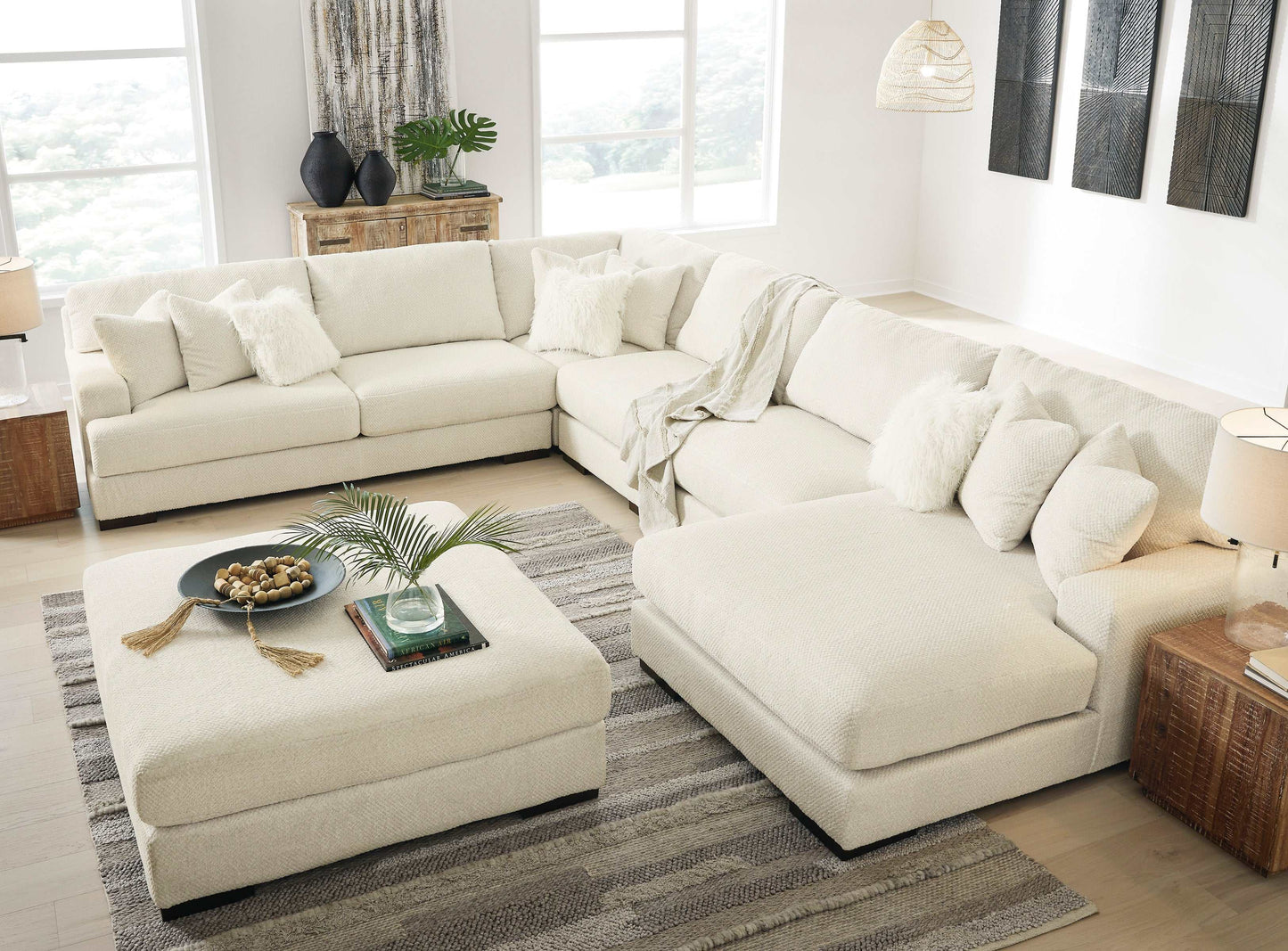 Zada Ivory 5pc RAF Chaise Sectional