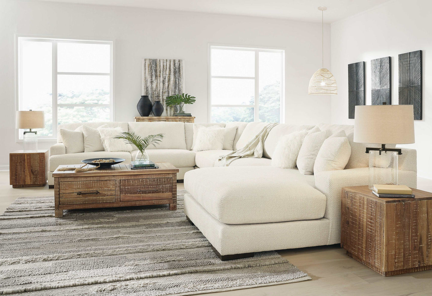 Zada Ivory 5pc RAF Chaise Sectional