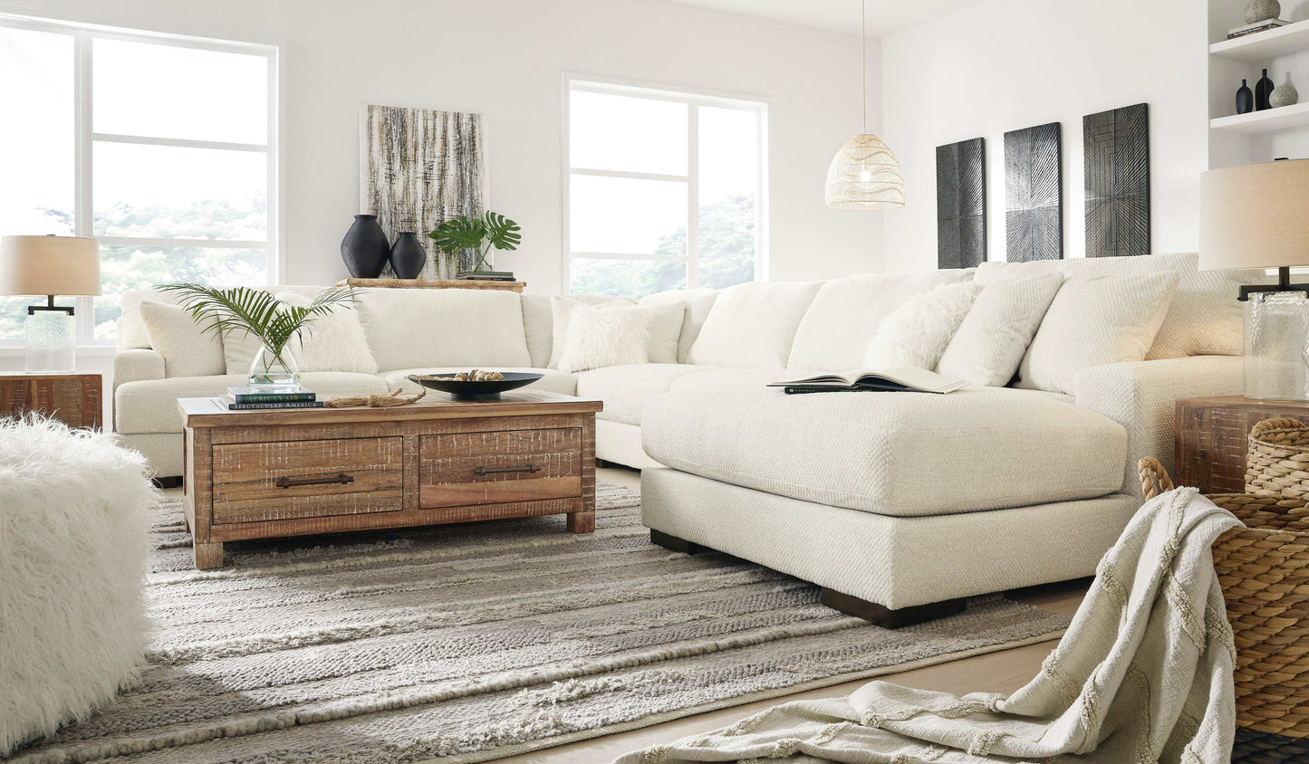 Zada Ivory 5pc RAF Chaise Sectional