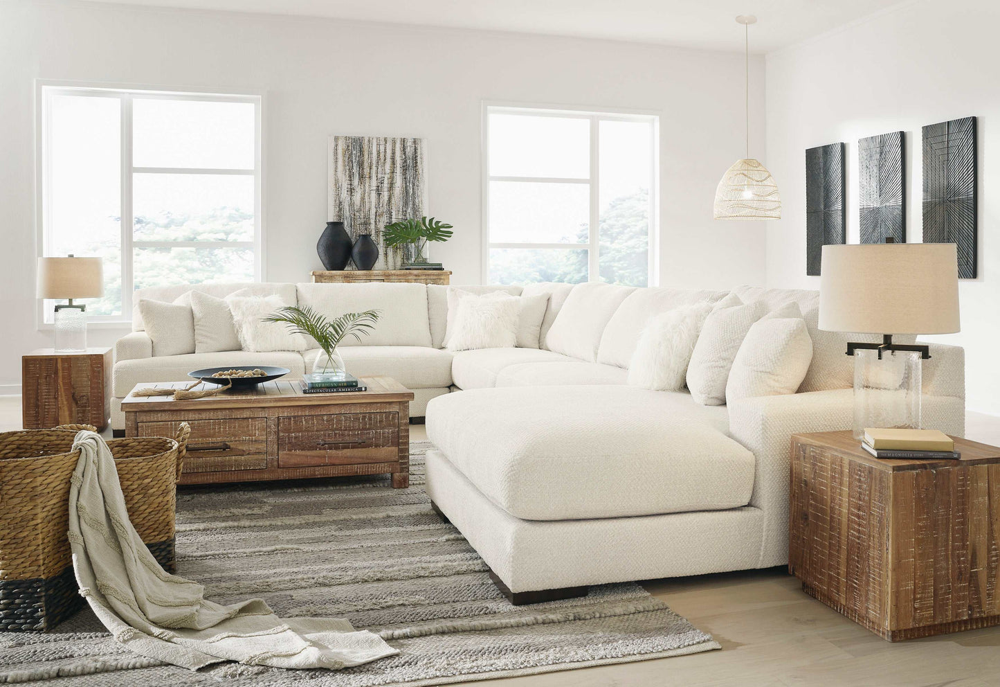 Zada Ivory 5pc RAF Chaise Sectional