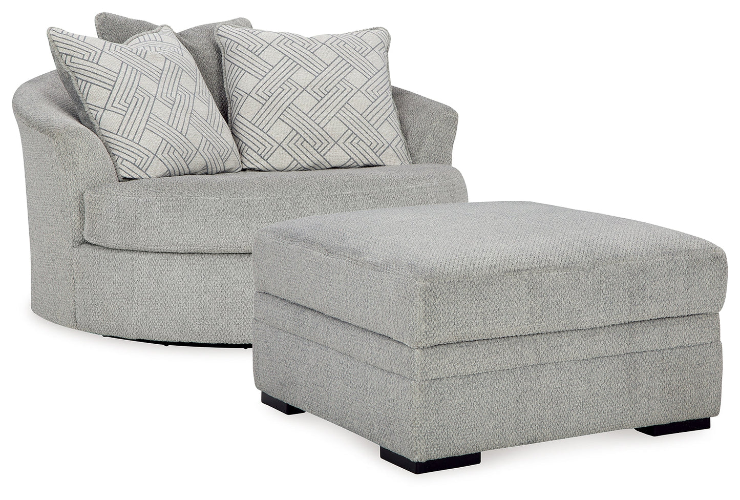 Casselbury Cement Oversized Swivel Chair and Ottoman