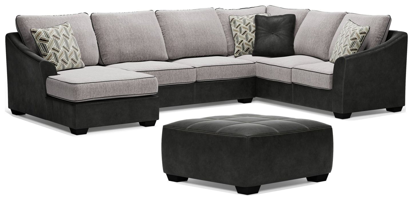 Bilgray Pewter 3-Piece Sectional with Ottoman