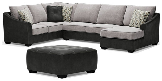 Bilgray Pewter 3-Piece Sectional with Ottoman