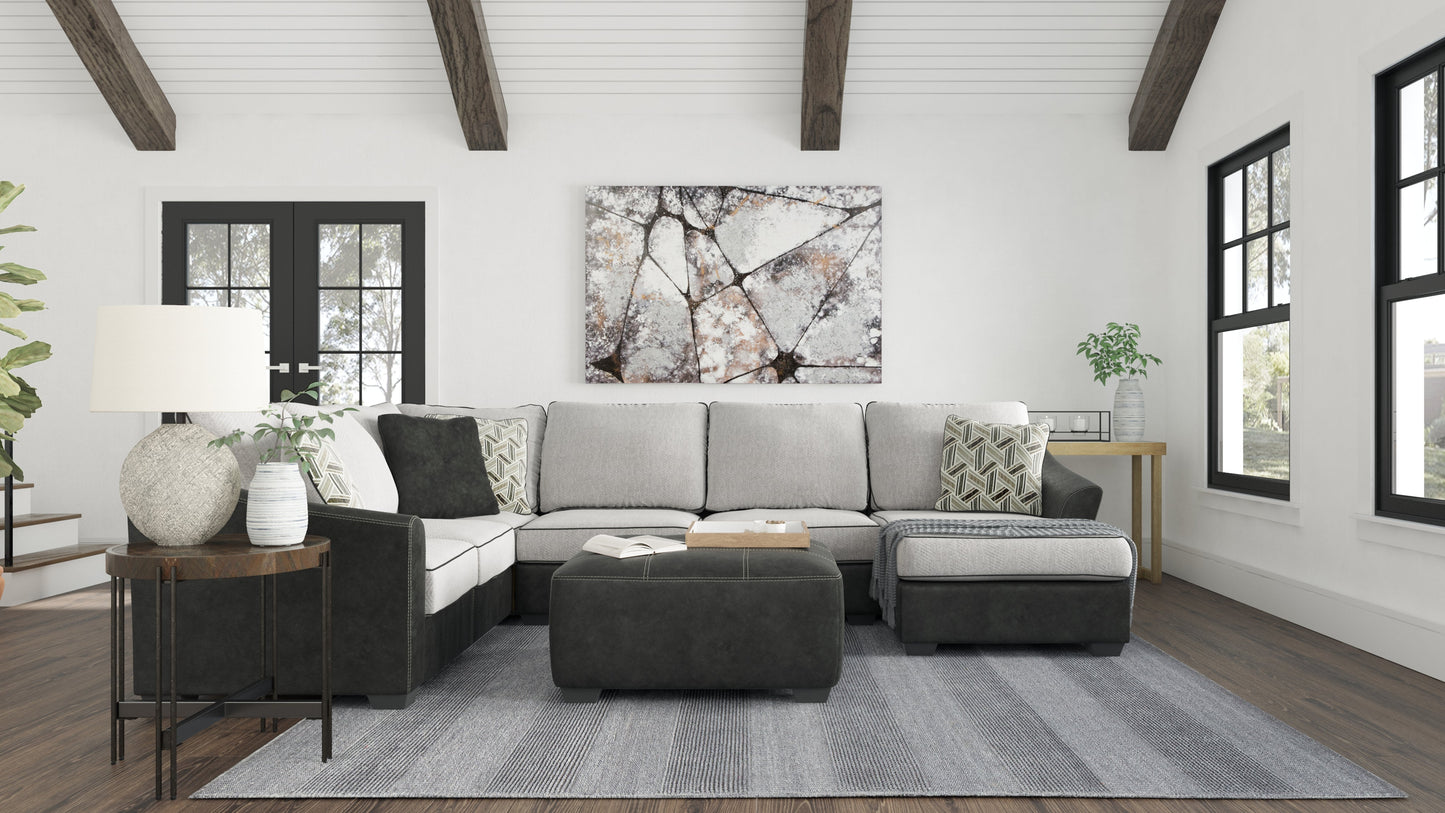 Bilgray Pewter 3-Piece Sectional with Ottoman