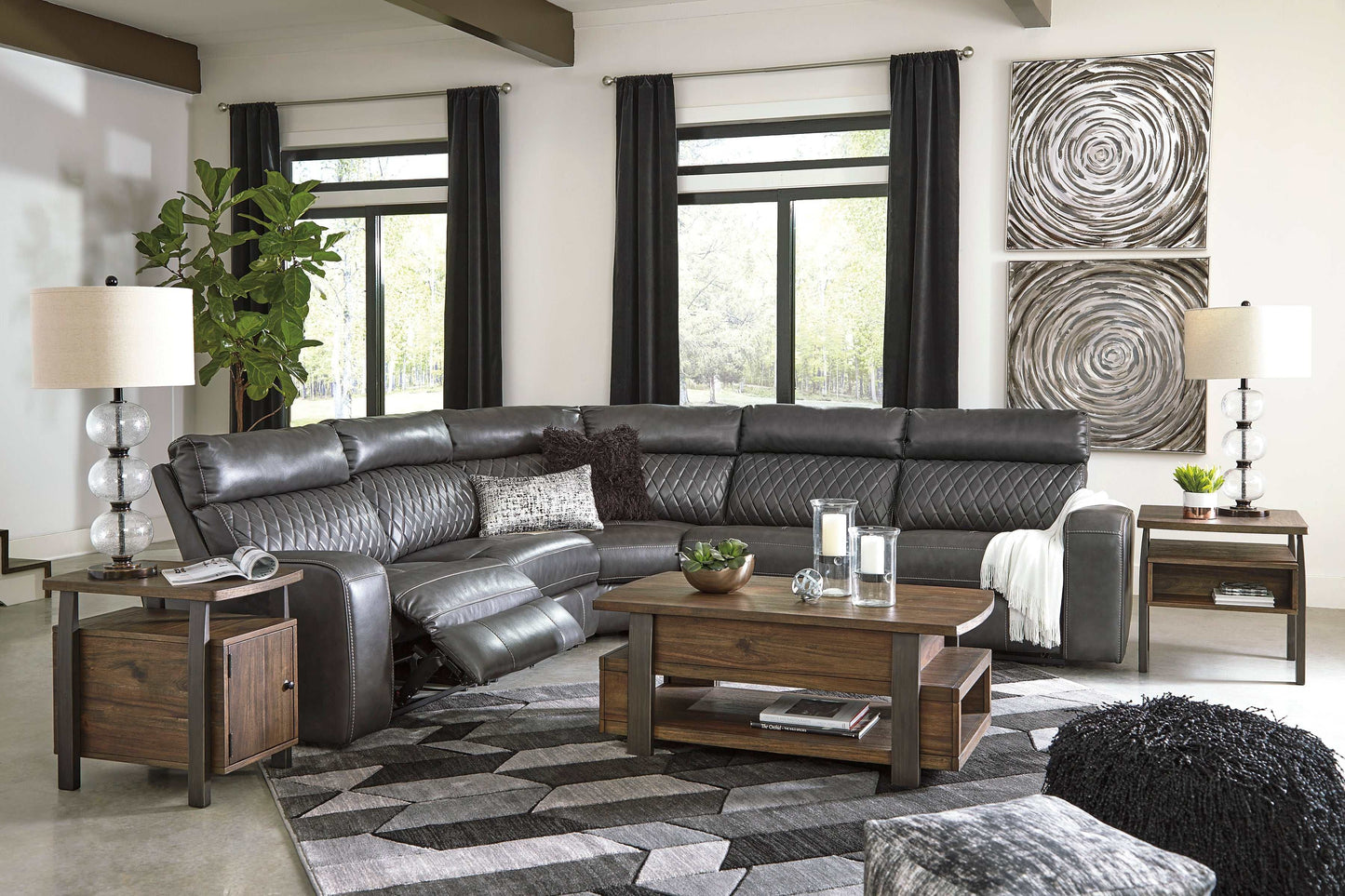 Samperstone Gray 5pc Power Reclining Sectional