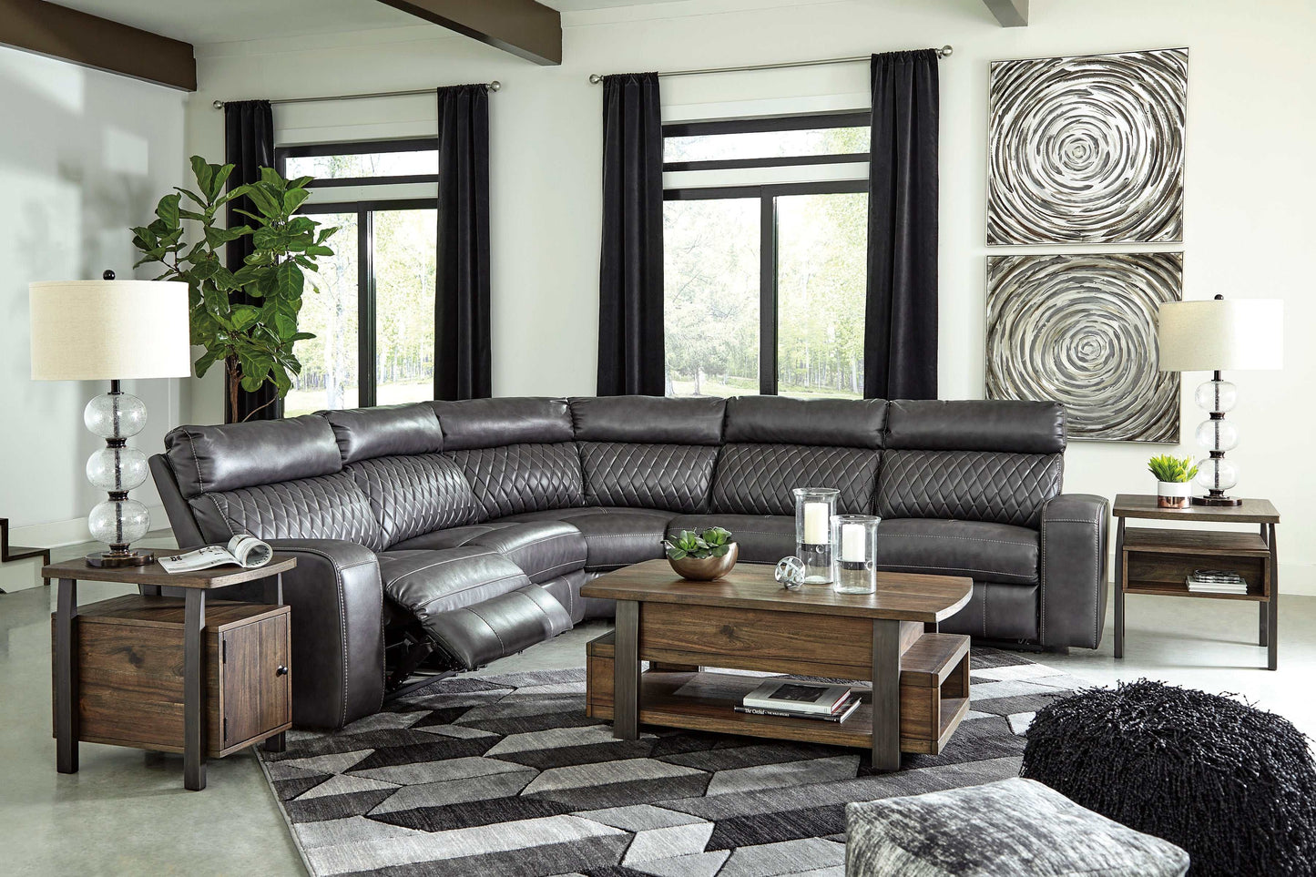 Samperstone Gray 5pc Power Reclining Sectional