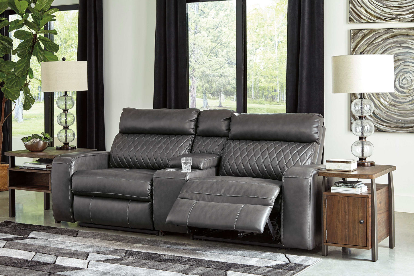 Samperstone Gray 3pc Power Reclining Sectional w/ Console