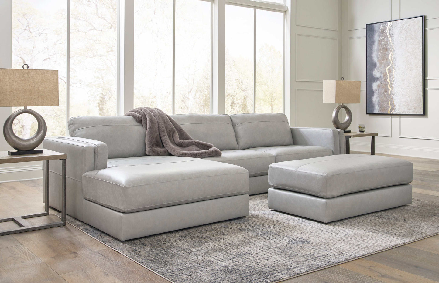 Amiata Glacier Leather Oversized Accent Ottoman