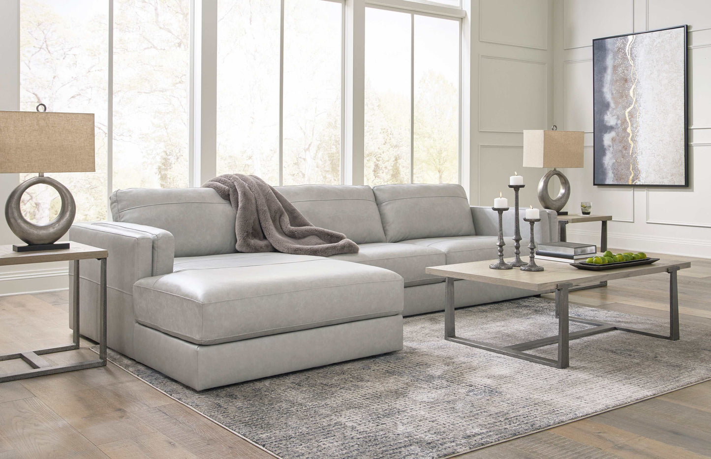 Amiata Glacier Leather 2pc LAF Chaise Sectional