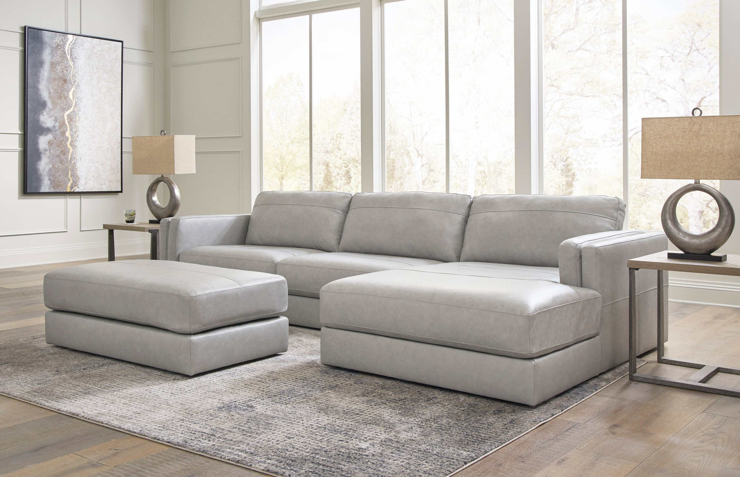 Amiata Glacier Leather 2pc RAF Chaise Sectional