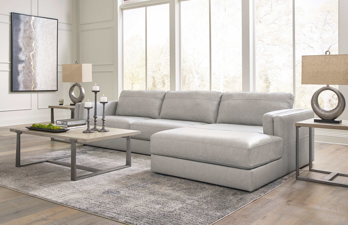 Amiata Glacier Leather 2pc RAF Chaise Sectional