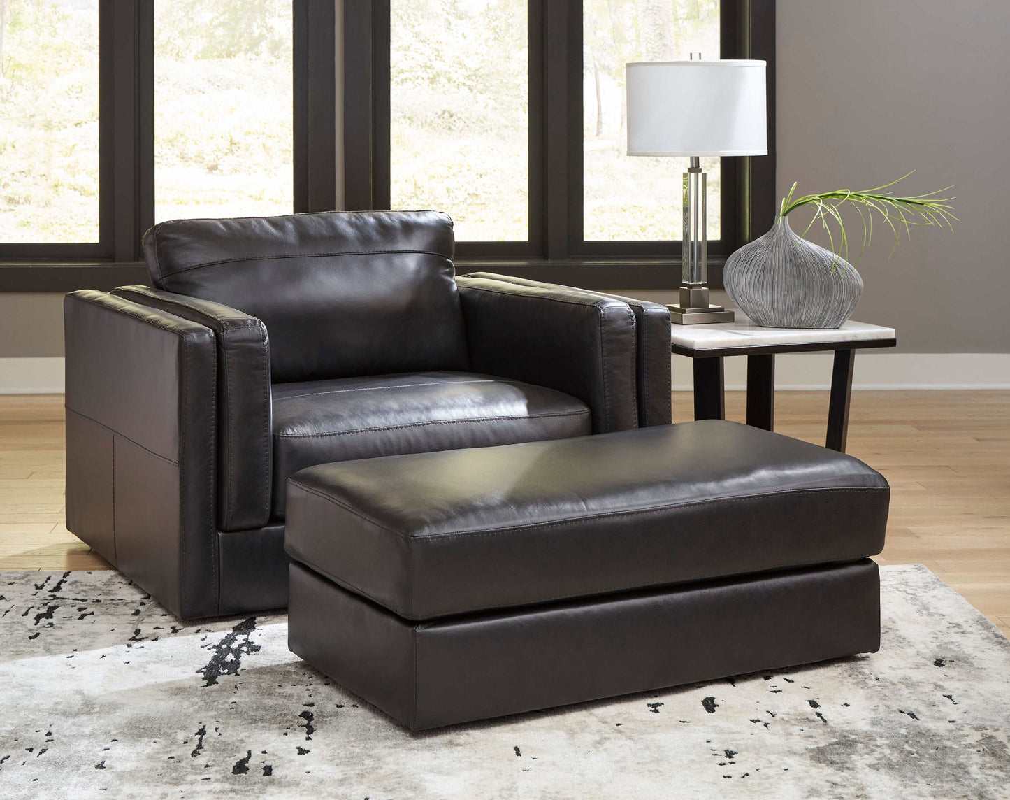 Amiata Onyx Leather Living Room Set / 4pc