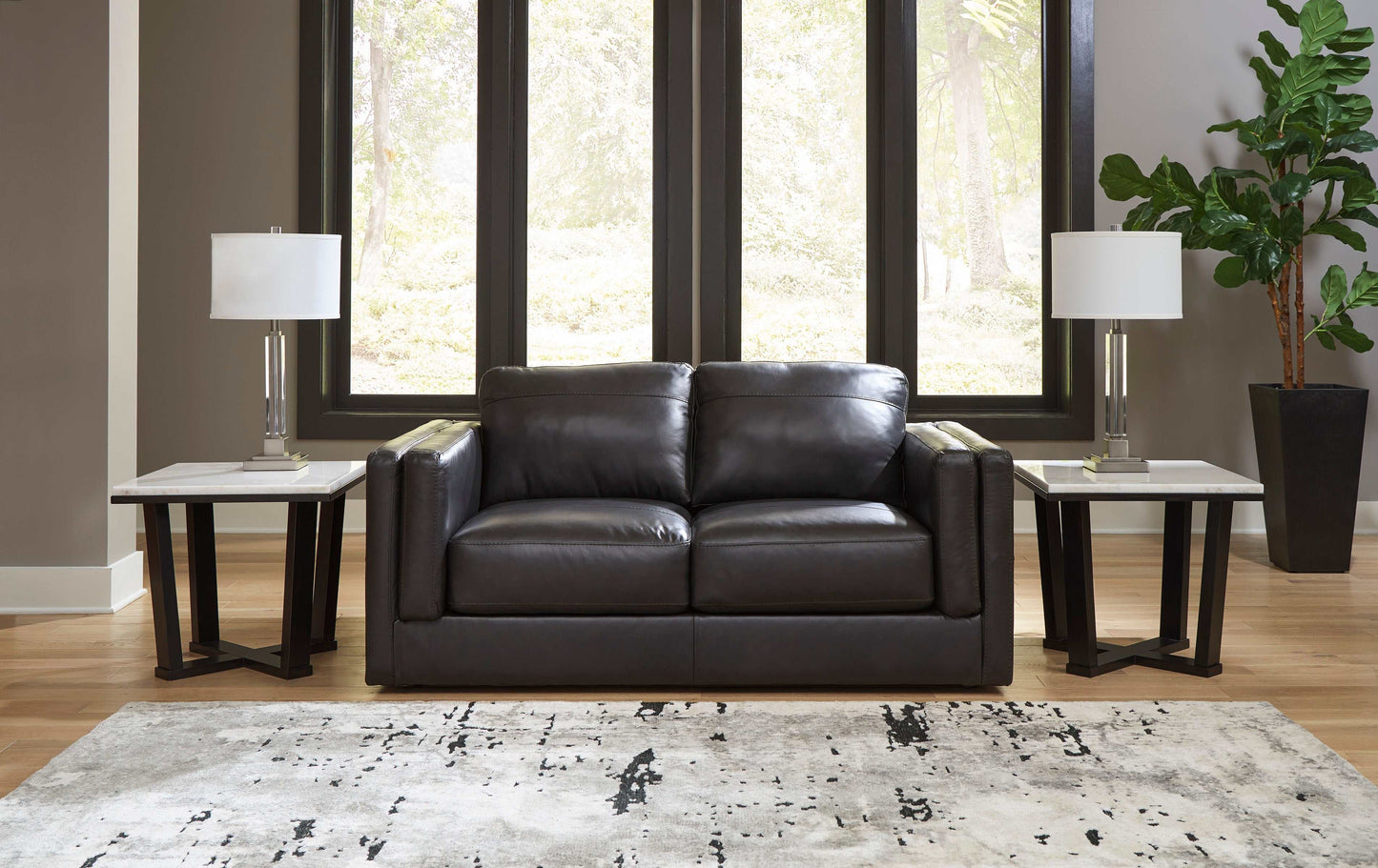 Amiata Onyx Leather Living Room Set / 4pc