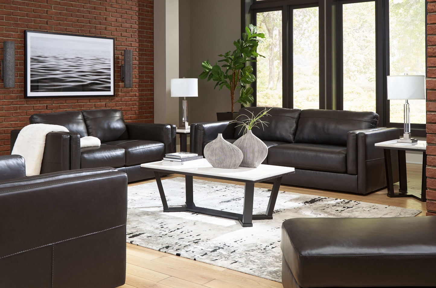 Amiata Onyx Leather Living Room Set / 4pc