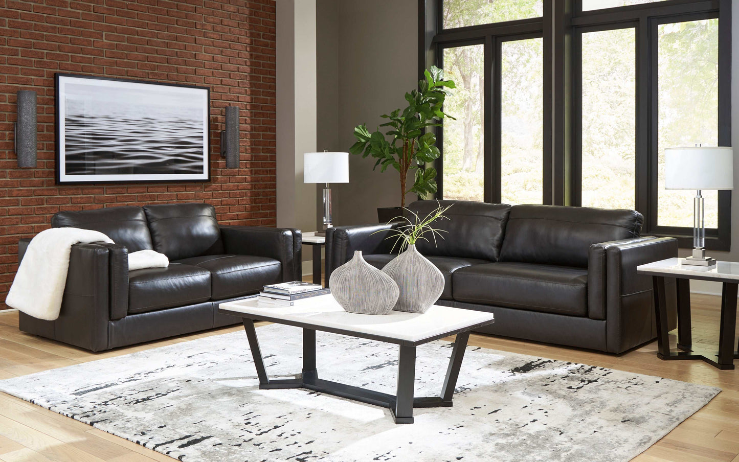 Amiata Onyx Leather Living Room Set / 4pc