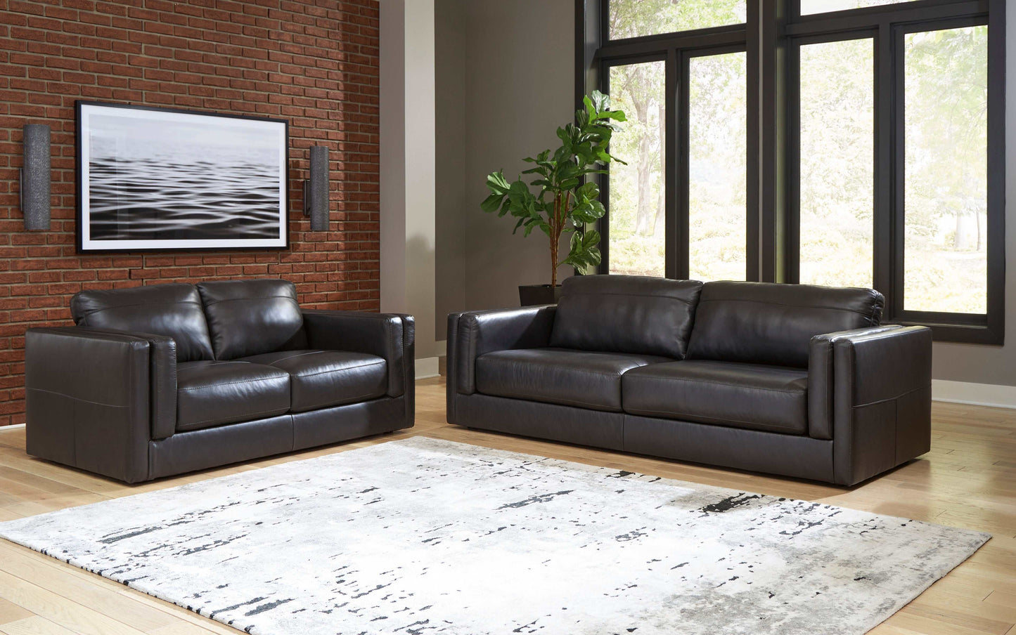 Amiata Onyx Leather Living Room Set / 4pc