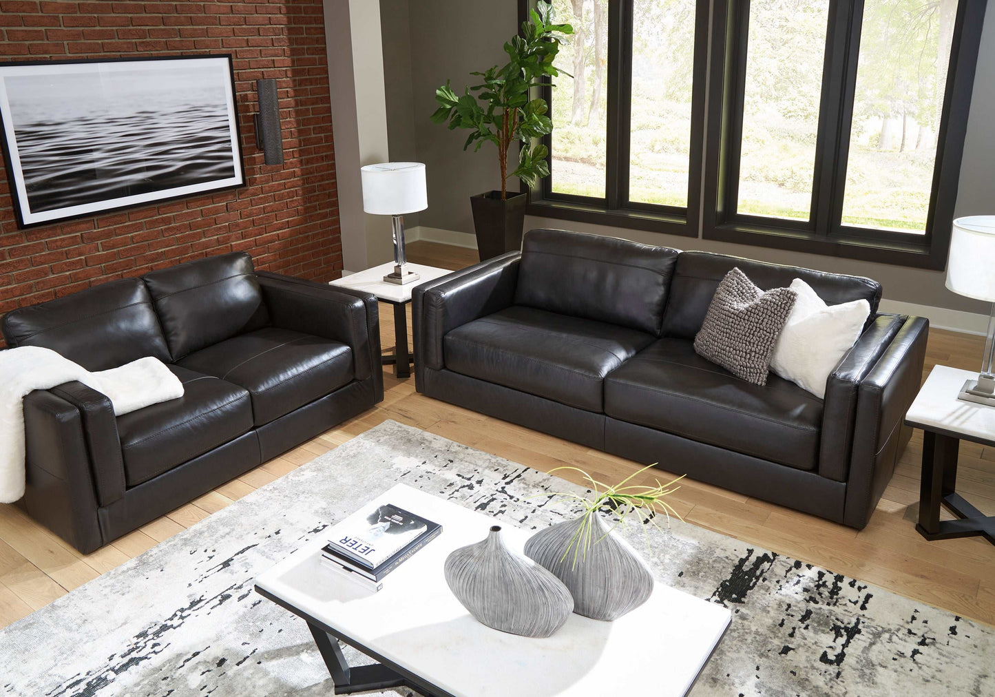 Amiata Onyx Leather Living Room Set / 4pc