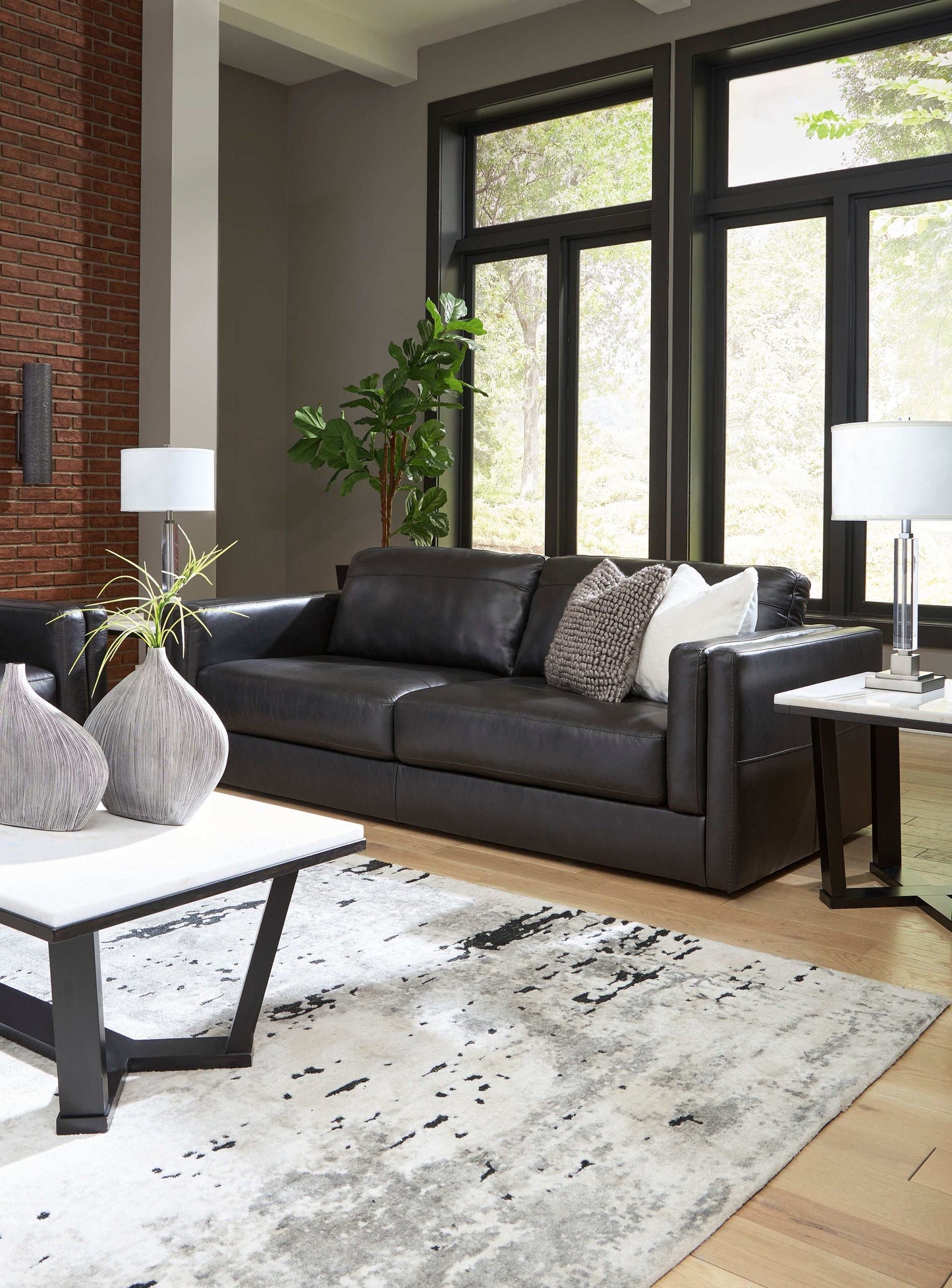 Amiata Onyx Leather Living Room Set / 4pc