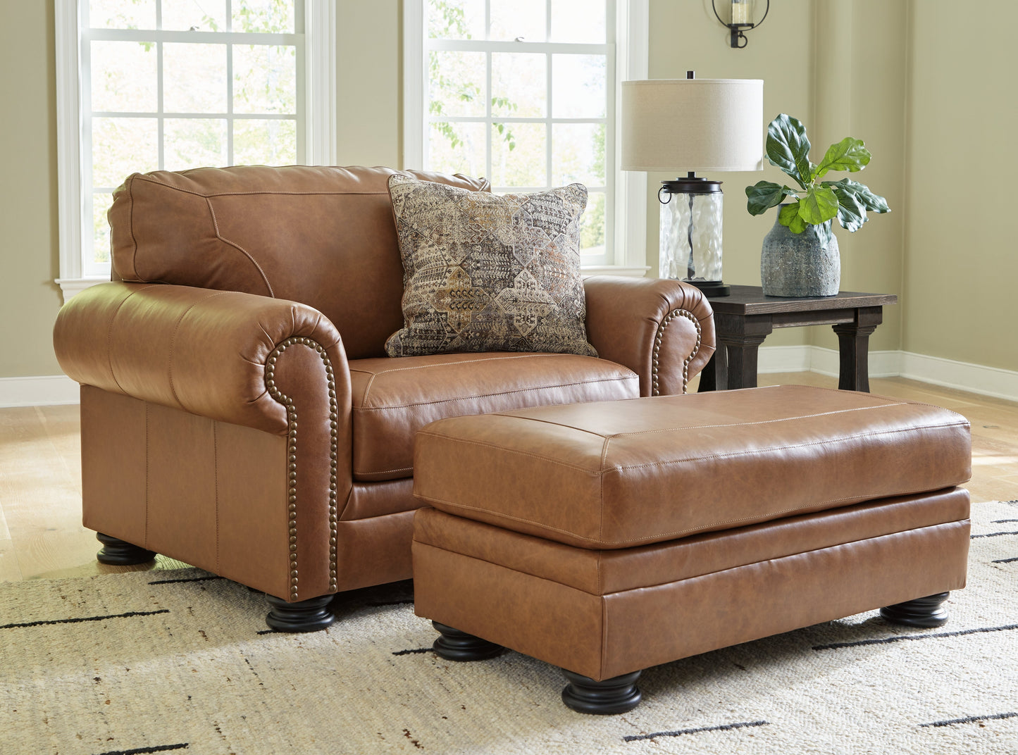 Carianna Caramel Oversized Chair and Ottoman