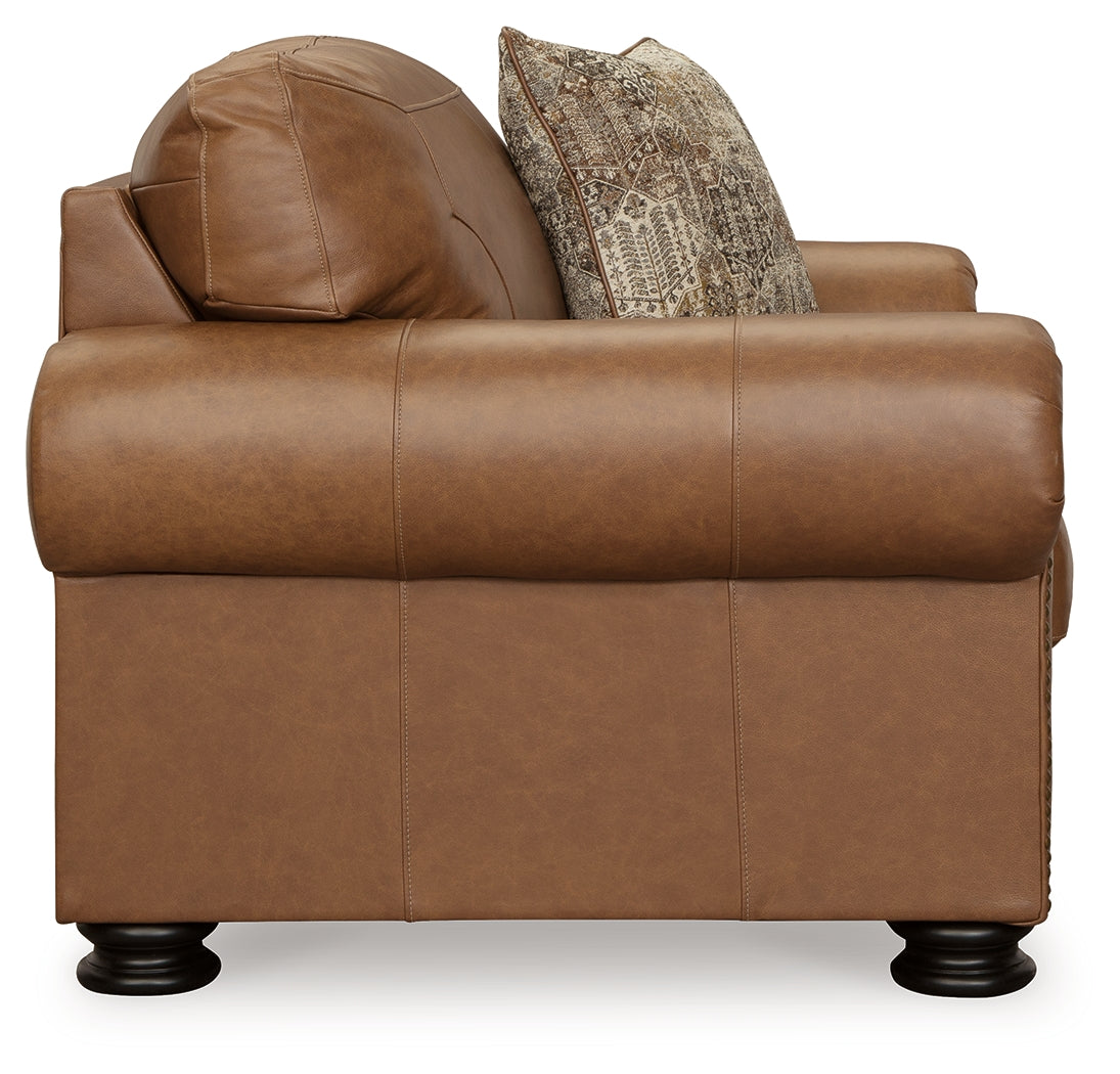 Carianna Caramel Sofa, Loveseat, Oversized Chair and Ottoman